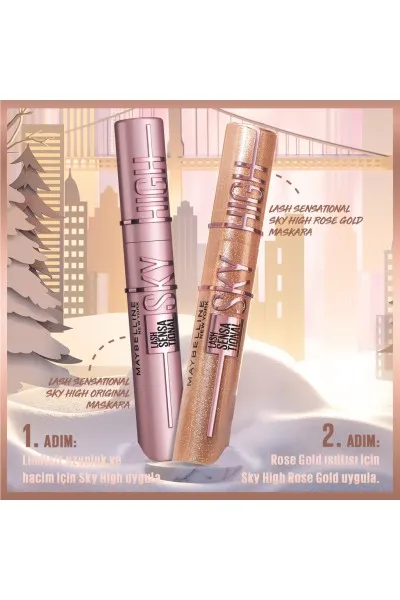  تصویر 4 : ریمل بلندکننده و حجم‌دهنده مژه Rose Gold Glitz  رنگ رزگلد میبلین نیویورک Maybelline New York 