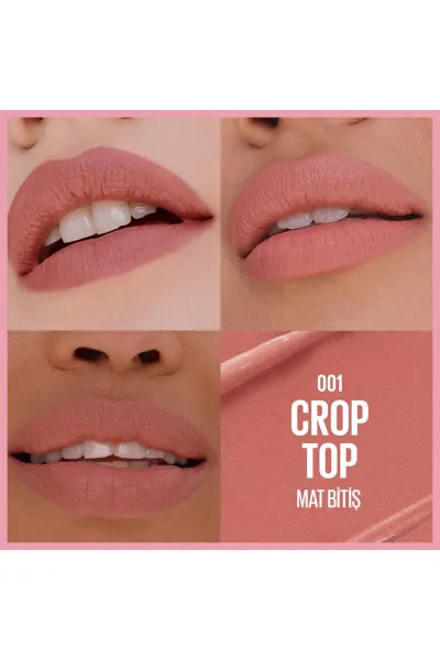  تصویر 2 : رژ لب مات Crop Top نود با اثر سرم هیالورونیک اسید و روغن مغذی میبلین نیویورک Maybelline New York 