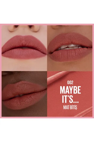  تصویر 2 : رژ لب مات Maybe It's هلویی با اثر سرم هیالورونیک اسید و روغن مغذی میبلین نیویورک Maybelline New York 