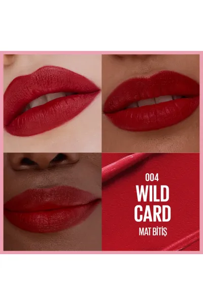  تصویر 2 : رژ لب مات Wild Card قرمز با اثر سرم هیالورونیک اسید و روغن مغذی میبلین نیویورک Maybelline New York 
