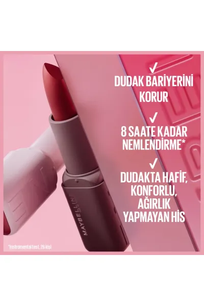  تصویر 5 : رژ لب مات Wild Card قرمز با اثر سرم هیالورونیک اسید و روغن مغذی میبلین نیویورک Maybelline New York 