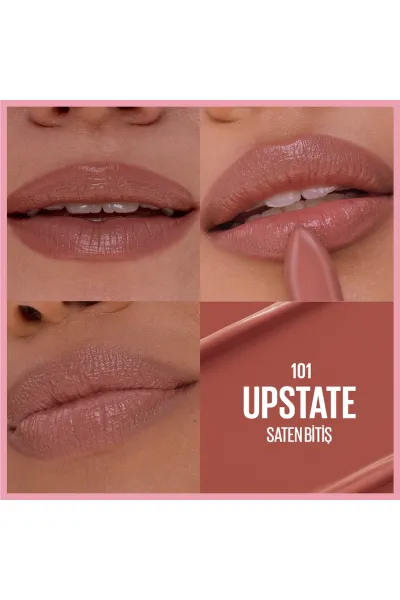  تصویر 2 : رژ لب ساتن Upstate نود با اثر سرم هیالورونیک اسید و روغن مغذی میبلین نیویورک Maybelline New York 
