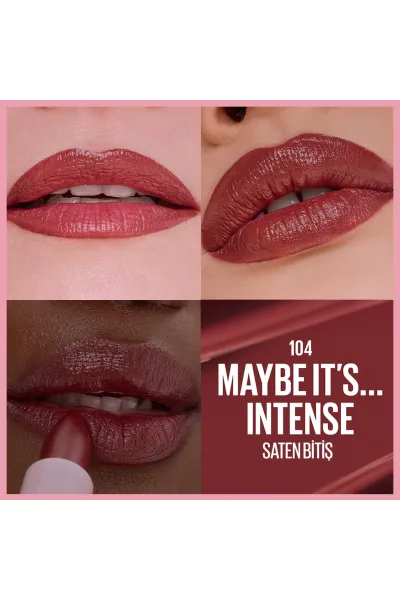  تصویر 2 : رژ لب ساتن Maybe It's Intense شرابی با هیالورونیک اسید و روغن مغذی میبلین نیویورک Maybelline New York 