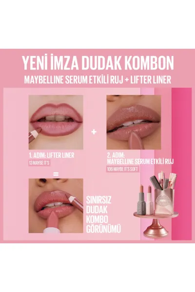  تصویر 3 : رژ لب ساتن Maybe It's Soft نود با اثر سرم هیالورونیک اسید و روغن مغذی میبلین نیویورک Maybelline New York 