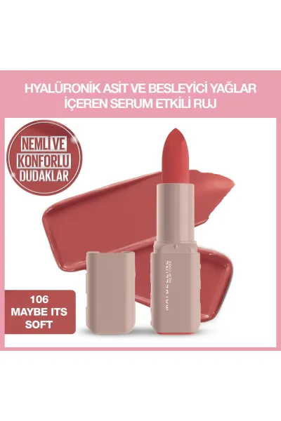 رژ لب ساتن Maybe It's Soft نود با اثر سرم هیالورونیک اسید و روغن مغذی میبلین نیویورک Maybelline New York