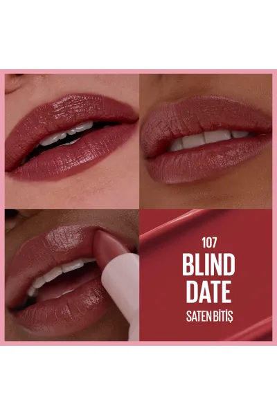  تصویر 2 : رژ لب ساتن Blind Date قرمز با اثر سرم هیالورونیک اسید و روغن مغذی میبلین نیویورک Maybelline New York 