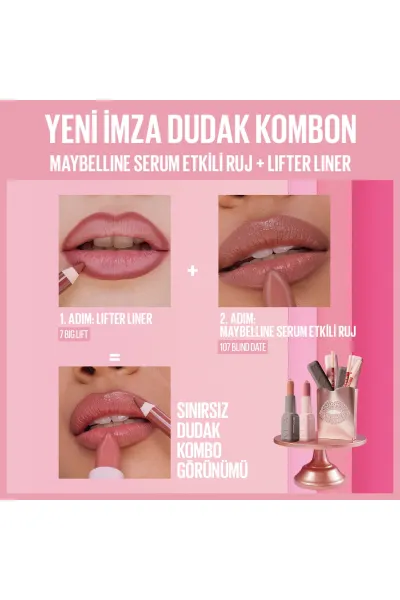  تصویر 3 : رژ لب ساتن Blind Date قرمز با اثر سرم هیالورونیک اسید و روغن مغذی میبلین نیویورک Maybelline New York 