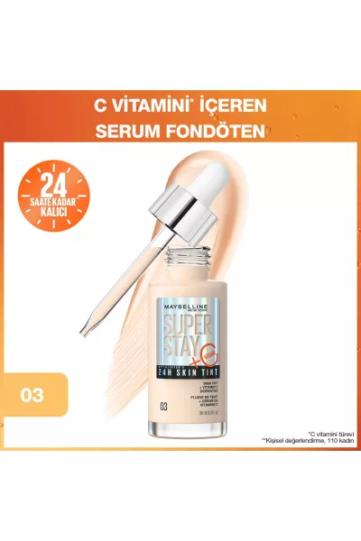  تصویر 1 : کرم پودر مایع اسکین تینت سوپر استی شماره 03  Beige بژ  پوشش بالا میبلین نیویورک Maybelline New York 