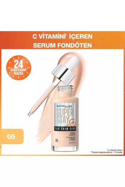  تصویر 1 : کرم پودر مایع اسکین تینت سوپر استی شماره 05 Pink صورتی با پوشش بالا میبلین نیویورک Maybelline New York 