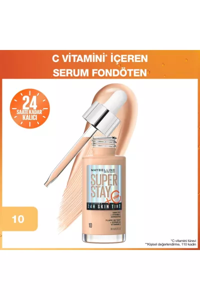  تصویر 1 : کرم پودر مایع اسکین تینت شماره 10 Pink صورتی گرم با پوشش بالا میبلین نیویورک Maybelline New York 