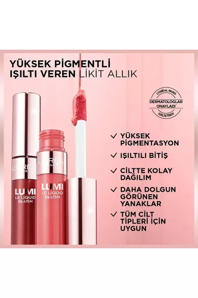  تصویر 2 : رژگونه مایع با جلوه درخشان رنگ صورتی 635 Glowy Worth It Medium لورال پاریس L'Oreal Paris 