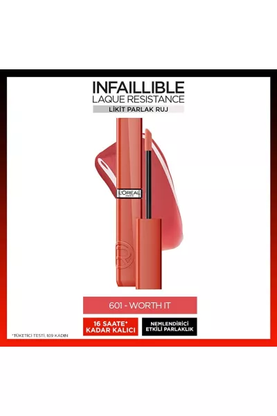  تصویر 1 : رژ لب مایع براق و بادوام 601 Worth It صورتی جذاب و ماندگار لورال پاریس L'Oreal Paris 