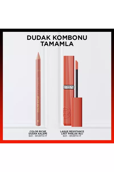  تصویر 2 : رژ لب مایع براق و بادوام 601 Worth It صورتی جذاب و ماندگار لورال پاریس L'Oreal Paris 