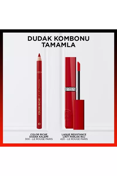  تصویر 2 : رژ لب مایع براق و ماندگار 420 Rouge Paris قرمز کلاسیک با جلوه درخشان لورال پاریس L'Oreal Paris 