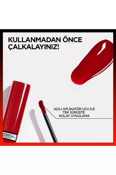  تصویر 3 : رژ لب مایع براق و ماندگار 420 Rouge Paris قرمز کلاسیک با جلوه درخشان لورال پاریس L'Oreal Paris 
