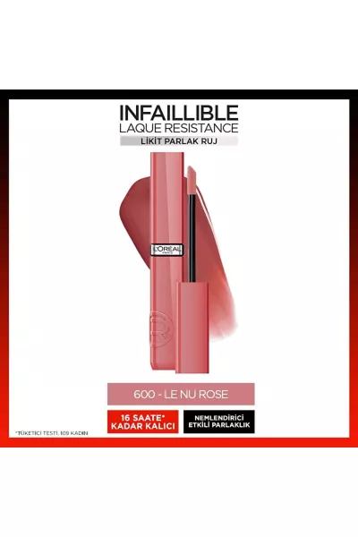  تصویر 1 : رژ لب مایع براق با ماندگاری طولانی 600 Le Nu Rose صورتی لورال پاریس L'Oreal Paris 