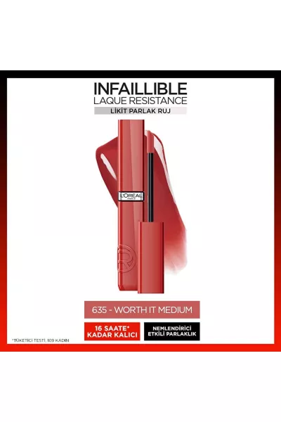  تصویر 1 : رژ لب مایع براق و بادوام 635 Worth It Medium صورتی جذاب لورال پاریس L'Oreal Paris 