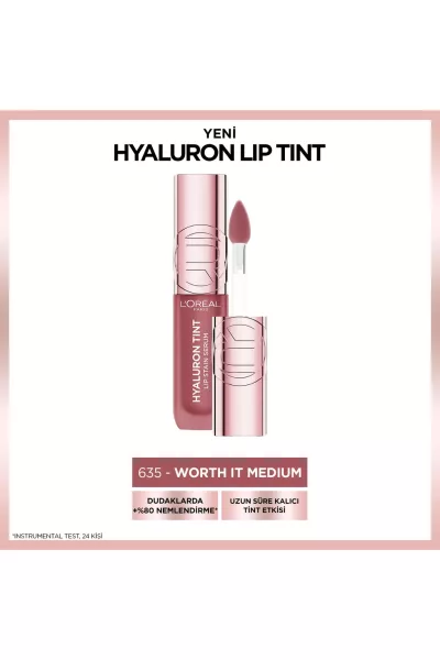  تصویر 1 : تینت لب هیالورونیک 635 Worth It Medium رنگ صورتی طبیعی و آبرسان لورال پاریس L'Oreal Paris 