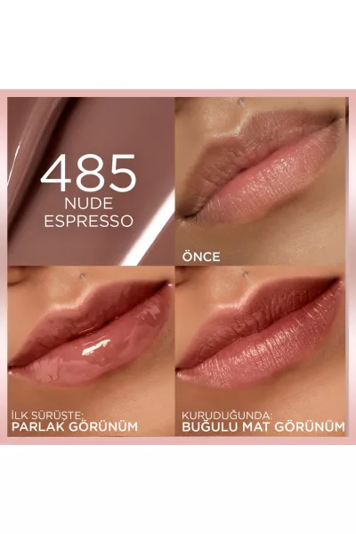  تصویر 2 : تینت لب هیالورونیک 485 Nude Espresso قهوه‌ای طبیعی و ماندگار لورال پاریس L'Oreal Paris 