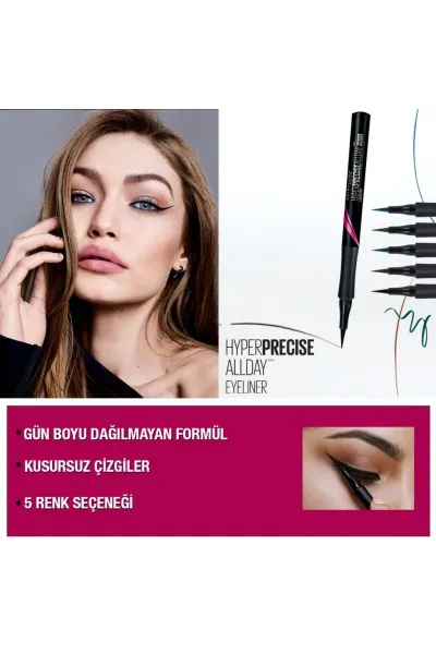  تصویر 5 : خط چشم مویی هایپر پریسایز 701 Matte Onyx مشکی با ماندگاری تمام‌روز Hyper Precise All Day Eyeliner 701 Matte Onyx میبلین نیویورک Maybelline New York 