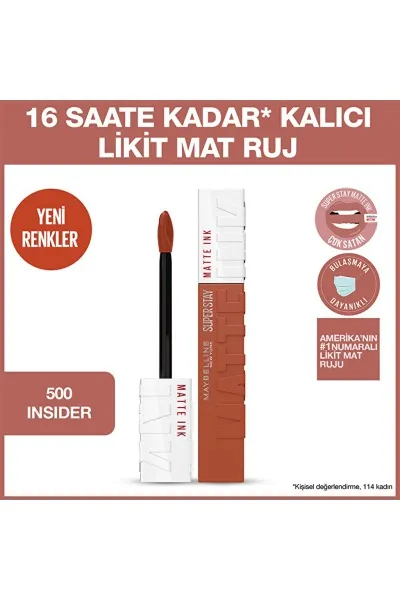  تصویر 1 : رژ لب مایع مات بادوام Super Stay Matte Ink رنگ 500 Insider قهوه‌ای Super Stay Matte Ink Liquid Lipstick 500 Insider میبلین نیویورک Maybelline New York 