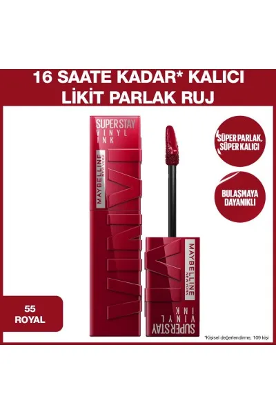  تصویر 1 : رژ لب مایع سوپر استی وینیل اینک  براق و بادوام  55 Royal قرمز Super Stay Vinyl Ink Liquid Lipstick 55 Royal میبلین نیویورک Maybelline New York 