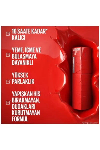  تصویر 4 : رژ لب مایع سوپر استی وینیل اینک  براق و بادوام  55 Royal قرمز Super Stay Vinyl Ink Liquid Lipstick 55 Royal میبلین نیویورک Maybelline New York 