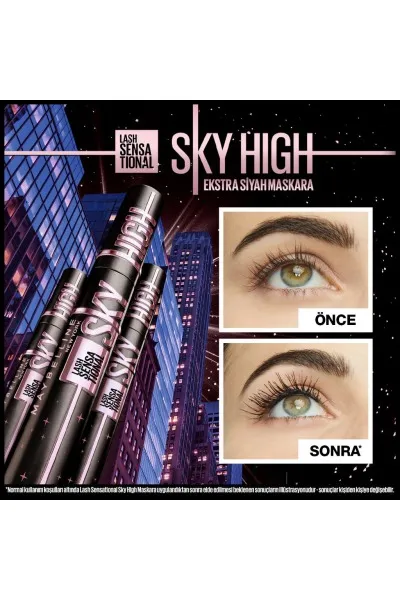  تصویر 2 : ریمل اسکای های Cosmic Black  مشکی پررنگ و بلندکننده مژه Lash Sensational Sky High Cosmic Black Mascara میبلین نیویورک Maybelline New York 