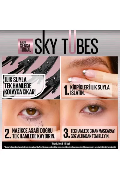  تصویر 2 : ریمل تیوبینگ اسکای تیوبز با اثر بلندکنندگی و حجم‌دهی چشمگیر Lash Sensational Sky Tubes Tubing Mascara میبلین نیویورک Maybelline New York 
