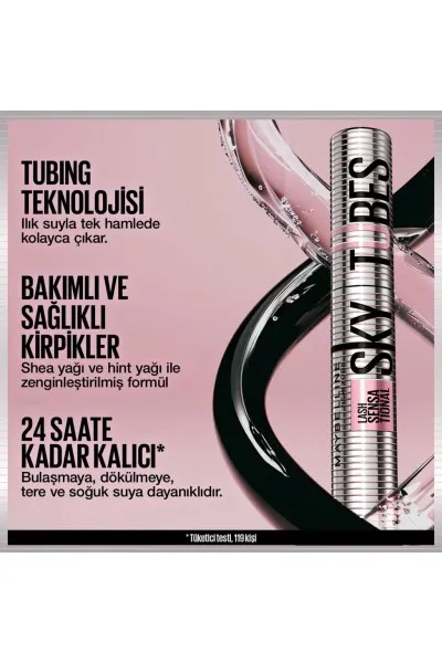  تصویر 5 : ریمل تیوبینگ اسکای تیوبز با اثر بلندکنندگی و حجم‌دهی چشمگیر Lash Sensational Sky Tubes Tubing Mascara میبلین نیویورک Maybelline New York 