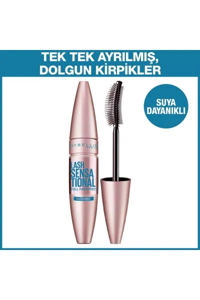  تصویر 1 : ریمل لش سنسیشنال ضدآب Black رنگ مشکی برای مژه‌های پرپشت و تفکیک‌شده Lash Sensational Fan Effect Waterproof Mascara Black میبلین نیویورک Maybelline New York 