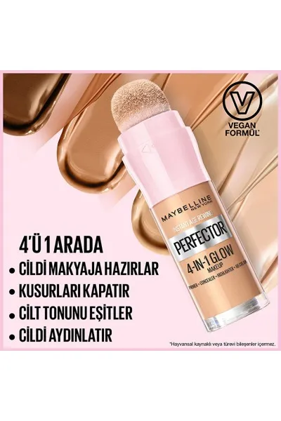  تصویر 4 : کرم پودر اینستنت پرفکتور گلو ۴ کاره با جلوه درخشان رنگ 01 Light روشن Instant Perfector Glow 4 in 1 Foundation 01 Light میبلین نیویورک Maybelline New York 