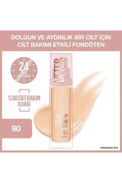  تصویر 1 : کرم پودر روشن‌کننده لیفتر پلامپ اند گلو شماره 90 Beige بژ روشن Lifter Plump and Glow Illuminating Foundation 90 میبلین نیویورک Maybelline New York 