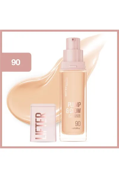  تصویر 2 : کرم پودر روشن‌کننده لیفتر پلامپ اند گلو شماره 90 Beige بژ روشن Lifter Plump and Glow Illuminating Foundation 90 میبلین نیویورک Maybelline New York 