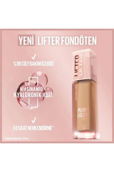  تصویر 2 : کرم پودر روشن‌کننده و آبرسان لیفتر پلامپ اند گلو 102 Beige بژ Lifter Plump and Glow Illuminating Foundation 102 میبلین نیویورک Maybelline New York 