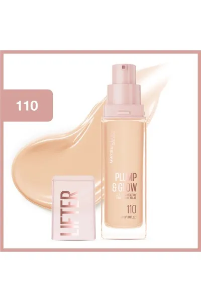  تصویر 1 : کرم پودر درخشان‌کننده Lifter Plump & Glow شماره 110 Beige بژ Lifter Plump and Glow Illuminating Foundation 110 میبلین نیویورک Maybelline New York 