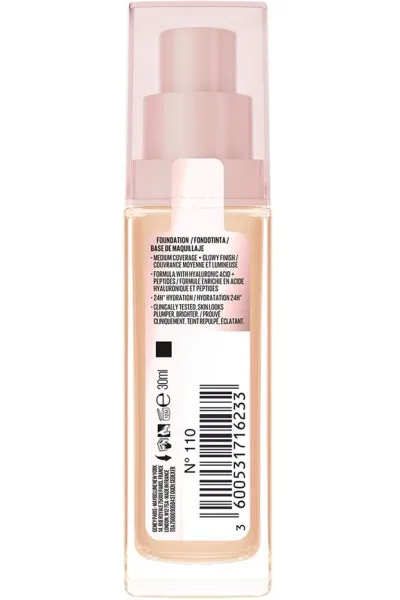  تصویر 9 : کرم پودر درخشان‌کننده Lifter Plump & Glow شماره 110 Beige بژ Lifter Plump and Glow Illuminating Foundation 110 میبلین نیویورک Maybelline New York 
