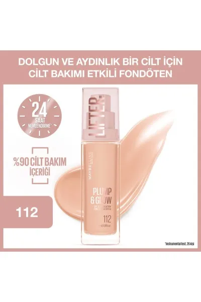  تصویر 1 : کرم پودر Lifter Plump & Glow شماره 112  Beige (بژ) درخشان Lifter Plump and Glow Illuminating Foundation 112 میبلین نیویورک Maybelline New York 