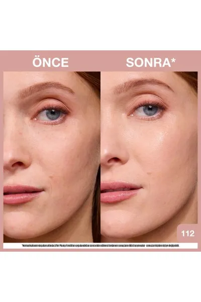  تصویر 7 : کرم پودر Lifter Plump & Glow شماره 112  Beige (بژ) درخشان Lifter Plump and Glow Illuminating Foundation 112 میبلین نیویورک Maybelline New York 