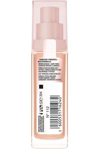  تصویر 10 : کرم پودر Lifter Plump & Glow شماره 112  Beige (بژ) درخشان Lifter Plump and Glow Illuminating Foundation 112 میبلین نیویورک Maybelline New York 