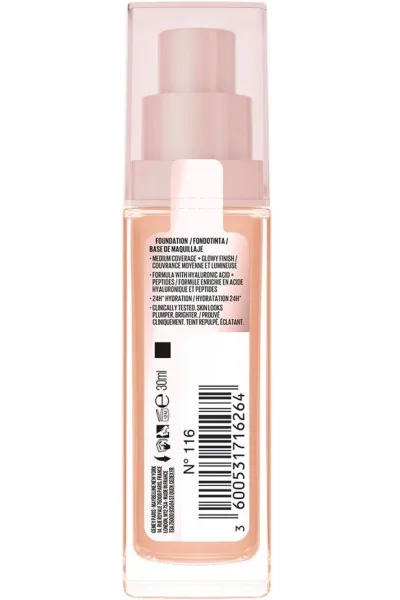  تصویر 10 : کرم پودر لیفتر پلامپ اند گلو 116 Beige بژ روشن با جلوه درخشان Lifter Plump and Glow Illuminating Foundation 116 میبلین نیویورک Maybelline New York 