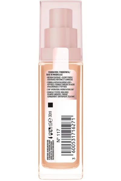  تصویر 10 : کرم پودر Lifter Plump & Glow شماره 117 Beige بژ روشن با جلوه درخشان Lifter Plump and Glow Illuminating Foundation 117 میبلین نیویورک Maybelline New York 