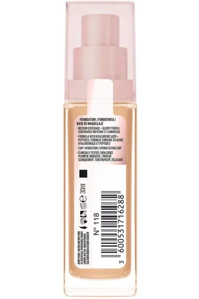  تصویر 9 : کرم پودر لیفتر پلامپ اند گلو 118 Beige بژ با جلوه درخشان طبیعی Lifter Plump and Glow Illuminating Foundation 118 میبلین نیویورک Maybelline New York 