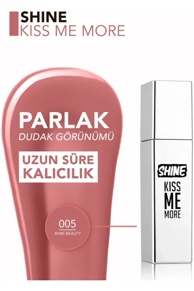  تصویر 3 : رژ لب مایع براق با ماندگاری بالا Bare Beauty رنگ صورتی ملایم Shine Kiss Me More Long Lasting Shiny Finish Liquid Lipstick 5 Bare Beauty فلورمار Flormar 