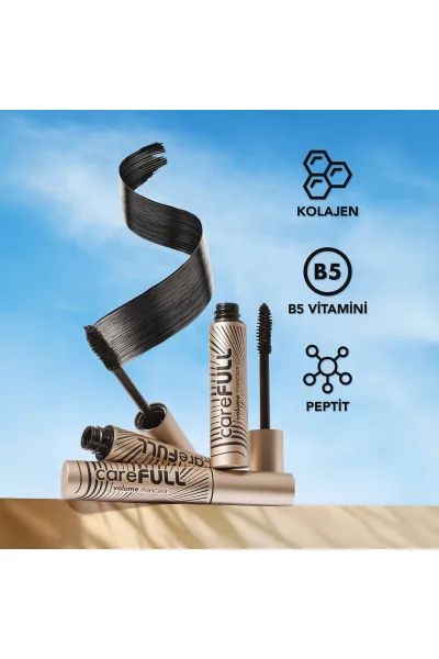  تصویر 1 : ریمل حجم‌دهنده پرپشت‌کننده و تقویت‌کننده مژه Black رنگ مشکی CareFull Volume Lash Strengthening Volumizing Mascara Black فلورمار Flormar 
