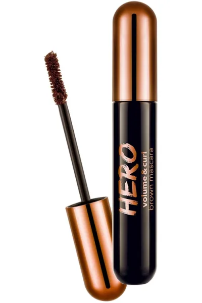  تصویر 1 : ریمل حجم‌دهنده و فرکننده مژه قهوه‌ای برای مژه‌هایی پرتر و خوش‌فرم Hero Volume Curl Brown Mascara فلورمار Flormar 