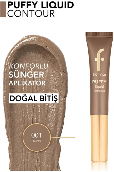  تصویر 5 : کانتور مایع آمبر Amber رنگ قهوه‌ای روشن برای فرم‌دهی صورت Puffy Liquid Liquid Contour 1 Amber فلورمار Flormar 