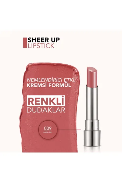  تصویر 2 : رژ لب نیمه‌شفاف مرطوب‌کننده Baby Girl صورتی ملایم برای آرایش روزانه Sheer Up Moisturizing Semi Transparent Lipstick 9 Baby Girl فلورمار Flormar 