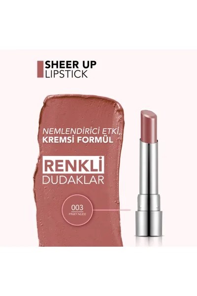  تصویر 2 : رژ لب مرطوب‌کننده نیمه‌شفاف Pinky Nude رنگ نود صورتی با جلوه طبیعی Sheer Up Moisturizing Semi Transparent Lipstick 3 Pinky Nude فلورمار Flormar 