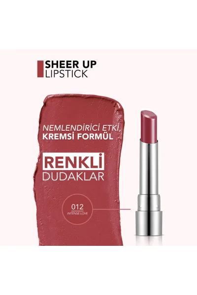  تصویر 2 : رژ لب مرطوب‌کننده با جلوه براق Intense Love صورتی پررنگ Sheer Up Shiny Finish Moisturizing Lipstick 12 Intense Love فلورمار Flormar 